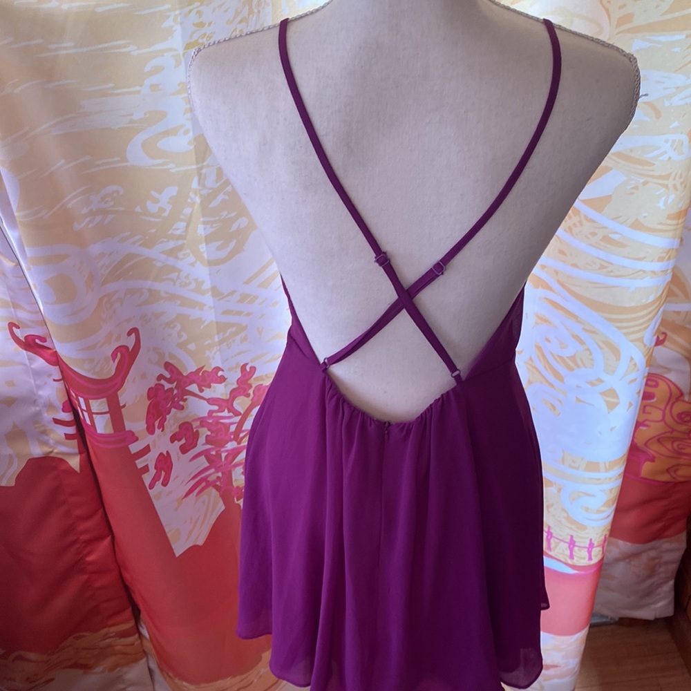 LULUS MEDIUM SPAGHETTI STRAP PURPLE CHIFFON ADJUSTABLE MIDI DRESS - Picture 4 of 8